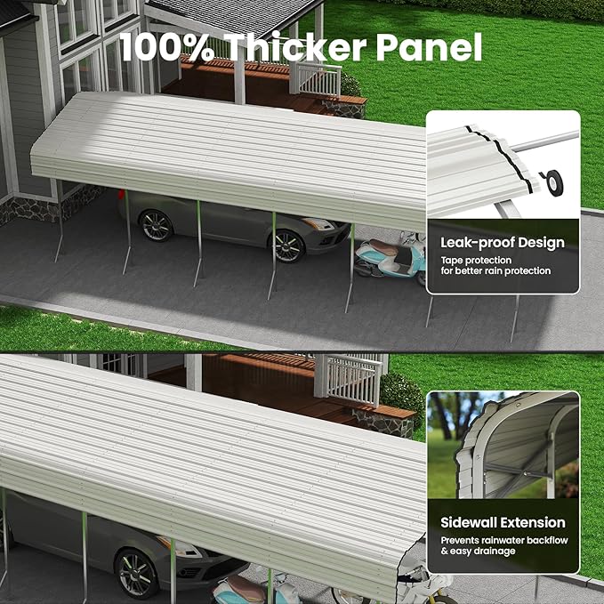 14x30ft Heavy Duty Metal Carport – Outdoor Galvanized Garage, Sturdy Structure, All-Weather Protection, Easy Assembly for Cars, Trucks, Boats, Tractors, and Outdoor Storage (Beige, 14x30FT)