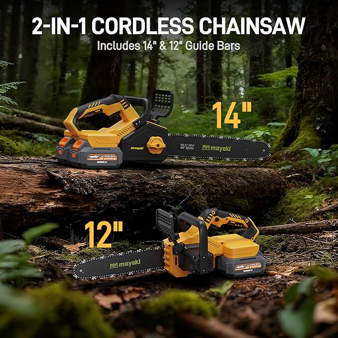 Cordless 40V 14 Chainsaw Compatible with Dewalt 20V MAX Battery, Electric Handheld Power Chain Saw w/ 1700W Brushless Motor, 40 Ft/s, (2) 4.0Ah Battery, Auto Oiler for Tree Wood Cutting Trimming