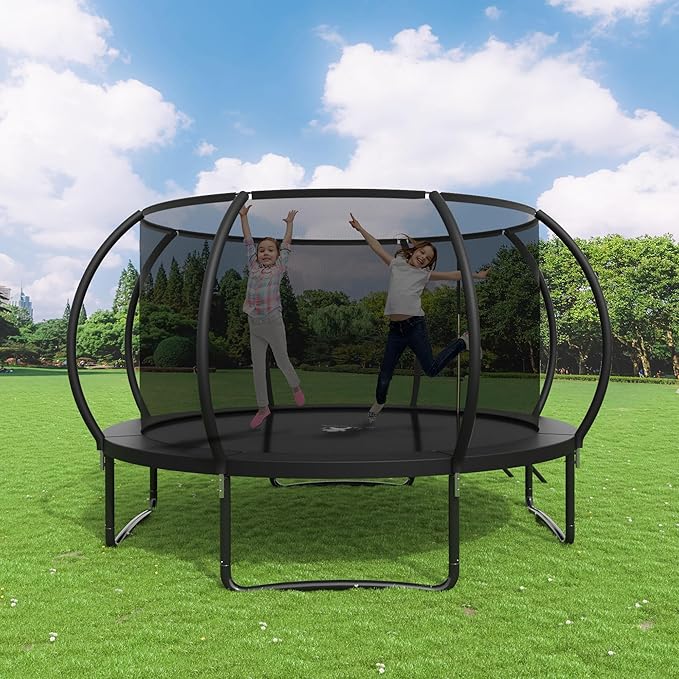 Polar Aurora 10FT 12FT 14FT 16FT Outdoor Trampoline with Safety Enclosure Net, Thickened Spring Pad，ASTM Approved Recreational Trampoline for Kids and Adults,Anti-Rust Coated Frame and Thickened Mat