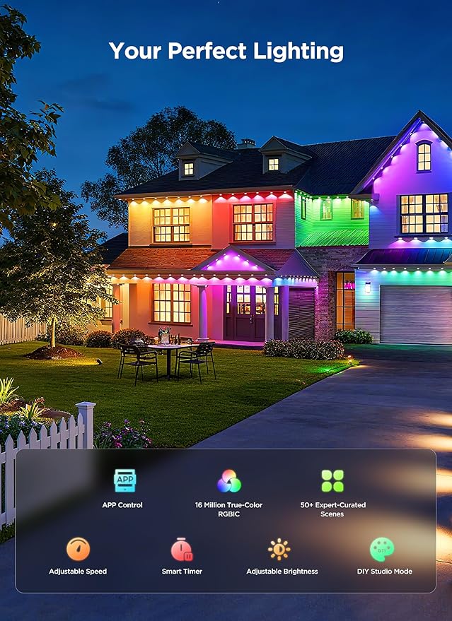 Permanent Outdoor Lights, 100FT 64 Bulbs RGBIC LED Outdoor String Lights, DIY Scene Mode, IP68 Waterproof Christmas Lights for Daily Decor, House Roof, Holiday Decorations, Outside