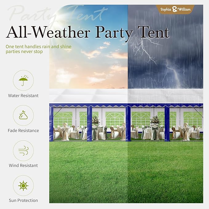 Tents for Parties Party Tent 20x40 ft, Outdoor Canopy Carpas para Fiestas Heavy Duty, Large Waterproof Patio Event Wedding Tent White & Blue with Sidewalls Walls for Backyard