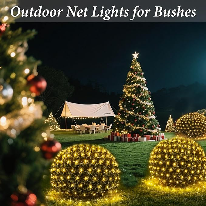 300LED Net Lights, 14.8ft x 5ft 8 Modes Connectable Christmas Outdoor String Mesh Lights, Waterproof Decorative Fairy Light Plug in for Xmas Tree Bushes Holiday Garden Wedding Party - Warm White
