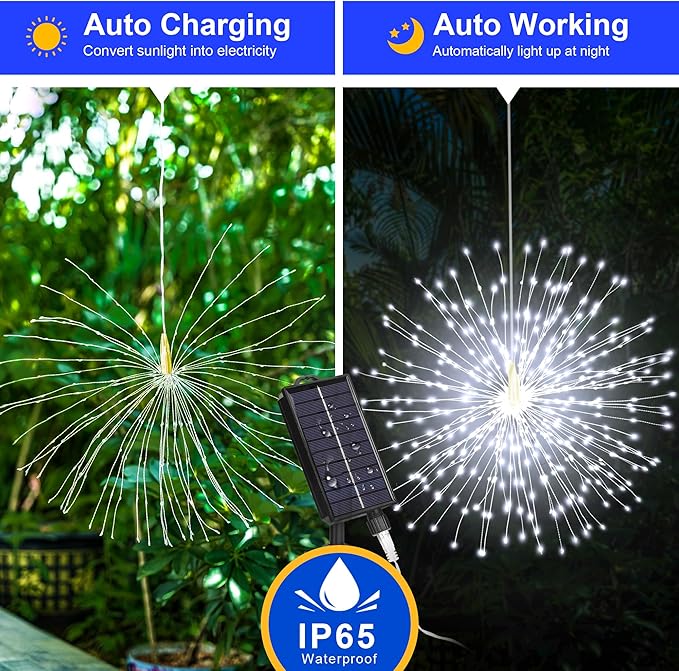 Solar Christmas Firework Lights Outdoor, 5 Pack 1000LED Solar Starburst Lights with Remote, 8 Modes Dimmable Waterproof Hanging Fairy Lights for Garden, Patio, Holiday Christmas Decor (White)