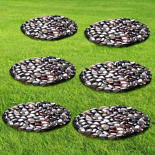 10in River Rock Stepping Stones Set - 6 Pack | Polished Pebble | Long-Lasting PVC Mesh Backing | Perfect for Garden Paths and Lawns Outdoor Landscaping Decoration | Mixed Circle