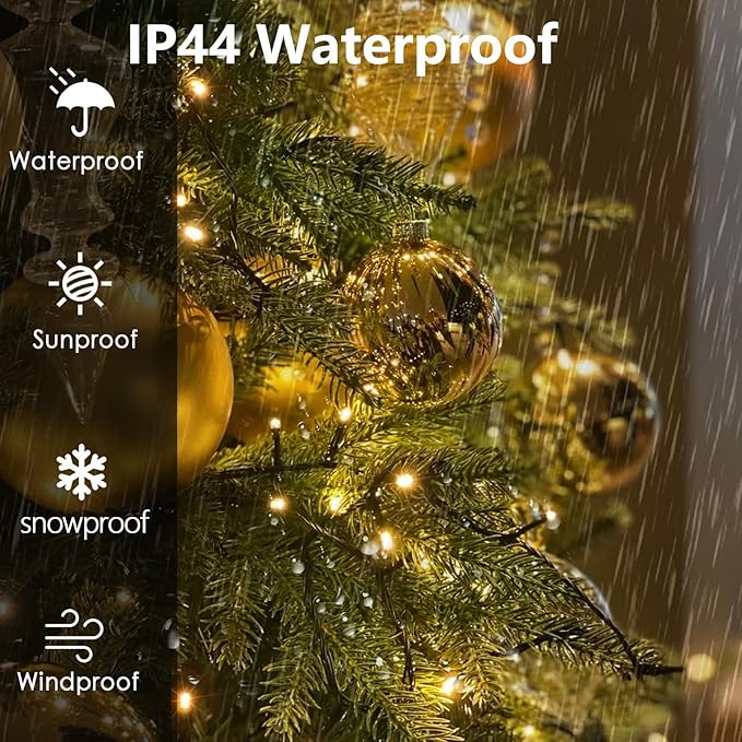 Christmas Tree Lights Indoor Outdoor, 280 LED Christmas String Lights 8.2FT x 8 Lines with 8 Modes & Timer, Waterproof Twinkle Decor Lights Plug in for 8FT Xmas Tree Christmas Decoration (Warm White)