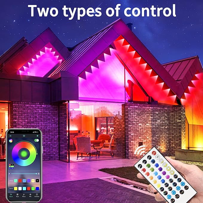 Permanent Outdoor Lights 500FT Smart Outside RGB LED Christmas Light, App Control Remote IP67 Waterproof Eternity Eaves Lighting for Halloween，House，Patio Decor ，Garden Decor, Decorations（2*250ft)
