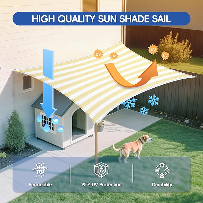 Sun Shade Sail 2'x22' Rectangle Shade Cloth for Garden, Permeable Shade Canopy Outdoor Patio Covers for Pergola Backyard Deck Outside Activity, Beige White Stripe