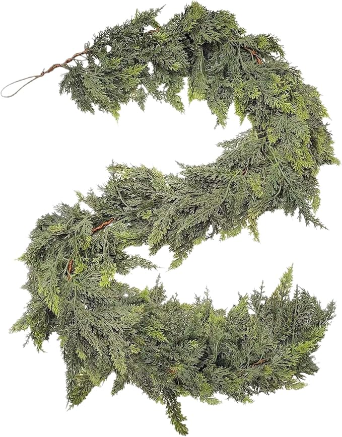 AONEGOLD 1Pcs 6FT Christmas Garland, Artificial Norfolk Pine Garland with Hanger for Door Frame, Fireplace Mantel Home Decor, Realistic Green Cedar Pine Needle Holiday Decor for Christmas Party