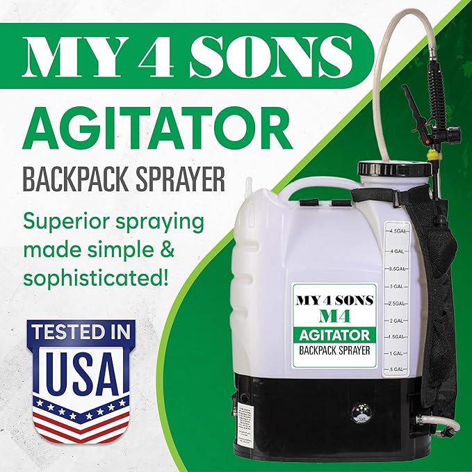 Backpack Sprayer - MY4SONS Silver M4 4-Gallon Cordless Battery Powered with Built-in Agitator - Liquid Sprayer Backpack - Heavy Duty Electric Spray for Lawn, Garden, Chemical, Fertilizers & More