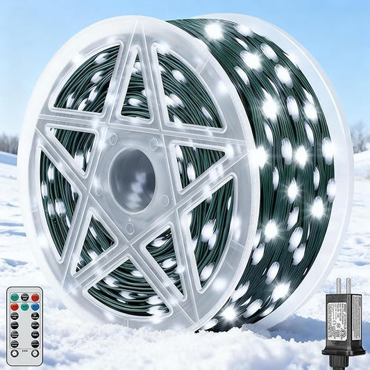 Brightever LED Christmas Lights Outdoor, 295 FT 900 LED Christmas Tree Fence Lights with Remote - 8 Lighting Modes & 3 Timers, Cascading Twinkle Light Decor for Outside, Garden, Lawn (Cool White)