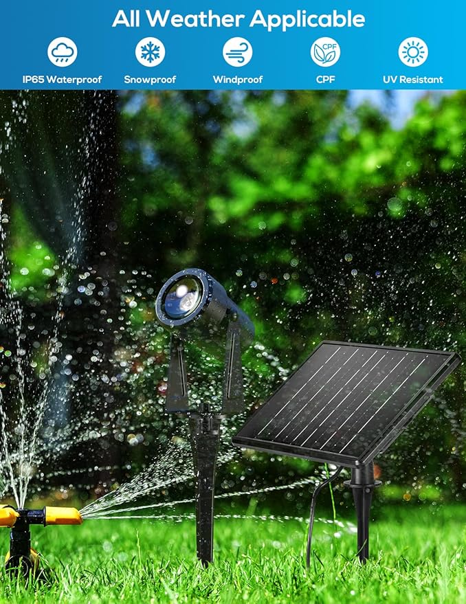 ZYAN Solar Landscape Spot Lights Outdoor 24ft Cable 6W Monocrystalline Panel & USB-C Powered 5400mAh All-Night Lighting Auto Dusk to Dawn IP65 Waterproof Warm White LED Uplights for Yard Pathway Trees