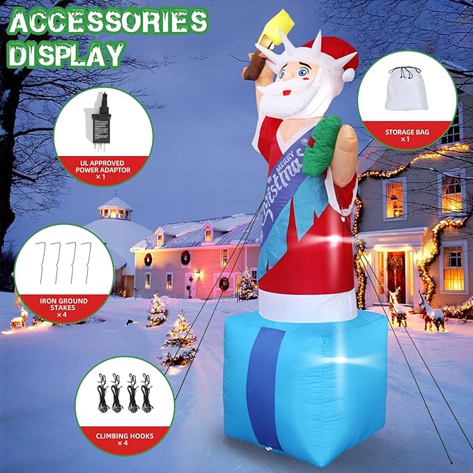 DearSun 8FT H Giant Animated Christmas Inflatable Santa Claus, Blow up Christmas Santa with Build-in LED Lights Outdoor Indoor Holiday Garden Yard Decoration