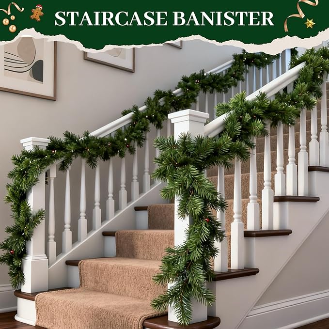 Christmas Norfolk Pine Garland - 6 FT Artificial Norfolk Pine Garland for Table, Wall, Mantle, Window, Christmas Decorations Indoor
