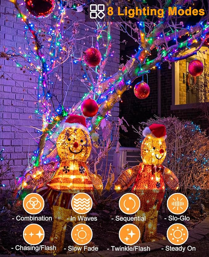 Multicolor Christmas Lights Outdoor, 80FT 240 LED Christmas Tree Lights Waterproof Plug in, 8 Modes Connectable Christmas Decorations Green Wire for Indoor Room Garden Xmas Holiday