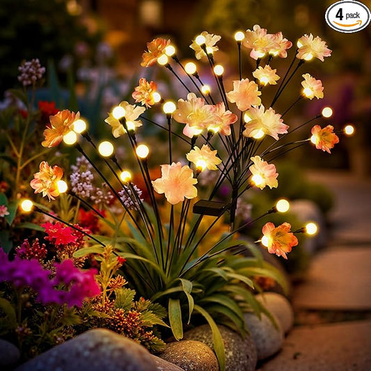 Solar Garden Lights, Decorative Solar Flowers Light for Outside, Decorative Christmas Lights, Outdoor Christmas Decorations, Fairy Lights for Patio Porch Yard Decor (4 Pack)