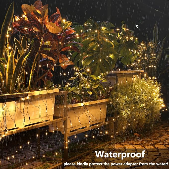 Joomer Christmas Net Lights - 2PACK 12FT x 5FT 360 LED Plug-in Mesh Lights, Waterproof with 8 Modes, Timer, Connectable for Bushes, Trees, Garden, Outdoor Christmas Decor (Green Wire, Warm White)