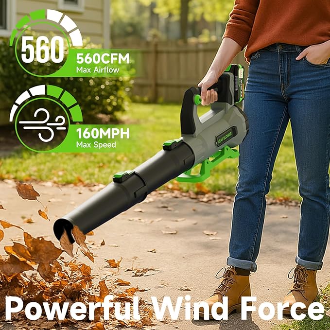Leaf Blower Cordless with 2¡¿ 5.0Ah Batteries and Charger, 21V Electric, Lightweight Battery Powered Blowers for Lawn Care, Yard, Patio Cleaning, Blowing Leaves & Dust
