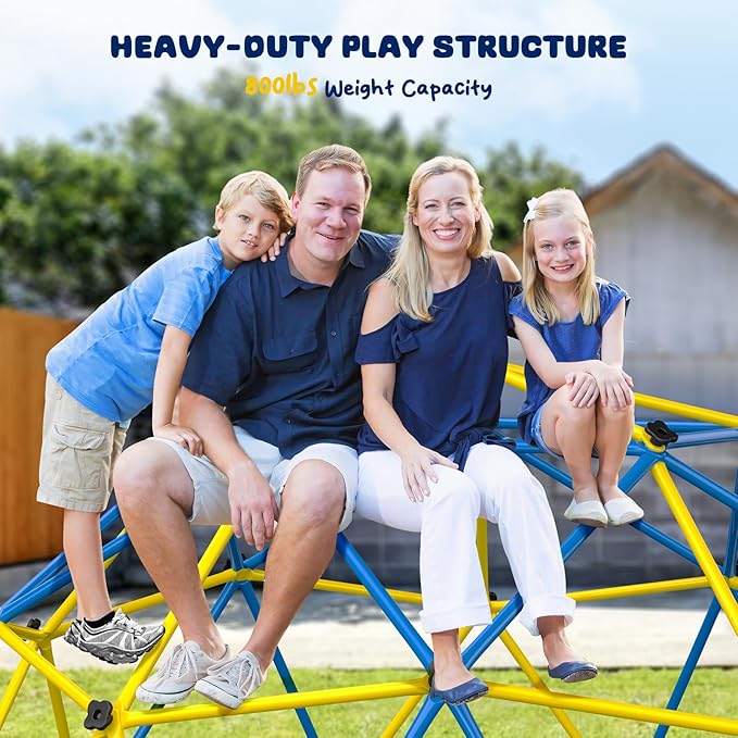 Hapfan 10ft Climbing Dome with Hammock, Jungle Gym for Kids 3-8 Backyard with Heavy Duty Monkey Bars Made of Anti-Rust Steel