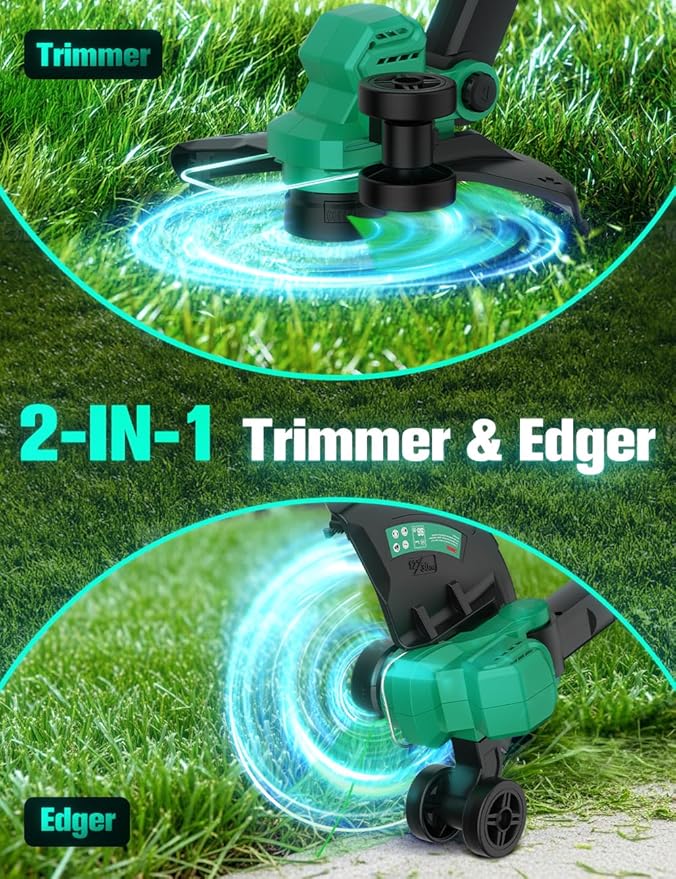 KIMO Weed Wacker and Blower Combo with 2 x 2.0Ah Battery & Charger, 12 Inch Electric Weed Eater w/6pcs Line Spools, 4-in-1 Leaf Blower Cordless w/Vacuum, 3 Nozzles & 20 Extended Tube for Yard, Garden