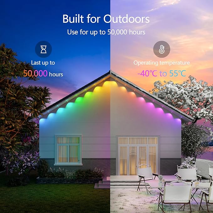 Permanent Outdoor Light,150ft Eave Lights with 120 LEDs, Smart RGB Outdoor LED Lights with Remote, 49 Scene Modes, IP67 Waterproof, Compatible with Alexa & Google Home