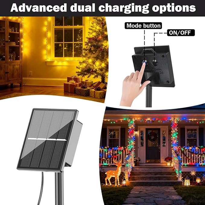Upgrade 4 Pack Solar Christmas Lights Outdoor Waterproof, Warm White 400 LED Solar Fairy Lights, 8 Modes Solar String Lights for Outside Christmas Decorations Patio Yard Tree Garden