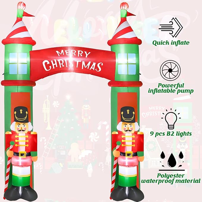 12FT Christmas Inflatables Outdoor, Large Christmas Nutcracker Castle Inflatables Decor, Blow Up Xmas Yard Decorations with 9PCS Built-in LED, Huge Xmas Outdoor Decor for Yard Garden Lawn Archway
