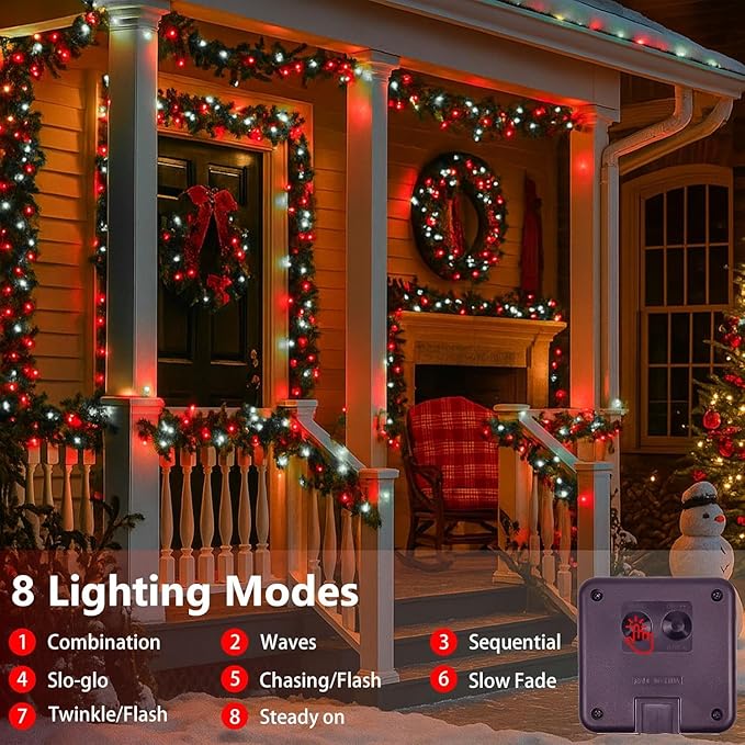 6 Pack 270FT Solar Christmas Lights Outdoor Waterproof, Super Bright 480 LED Solar String Lights with 8 Lighting Modes, Green Wire Solar Twinkle Tree Lights for Outside Xmas Party (Red and White)