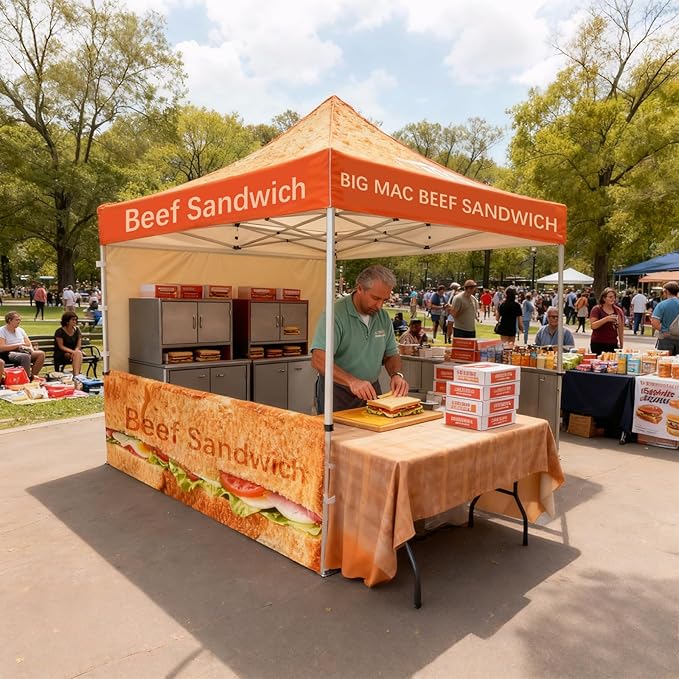 10x10FT Custom Pop Up Canopy Tent with Logo Personalized Trade Show & Event Heavy Duty Aluminum Folding Tent for Outdoor Markets, Business Branding Advertising (Top Canopy + 3 Full Walls)