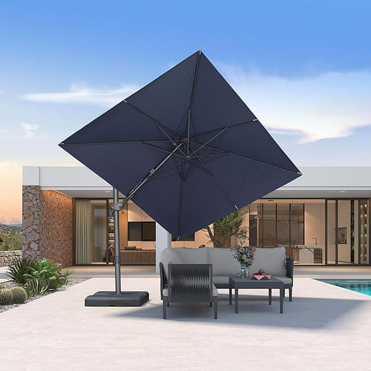 PURPLE LEAF 8' X 10' Left-right Tilting Outdoor Patio Umbrella Swivel Offset Cantilever Heavy Duty Rectangle Aluminu Umbrella with UV Resistant for Deck Pool Patio Backyard, Ocean Slate