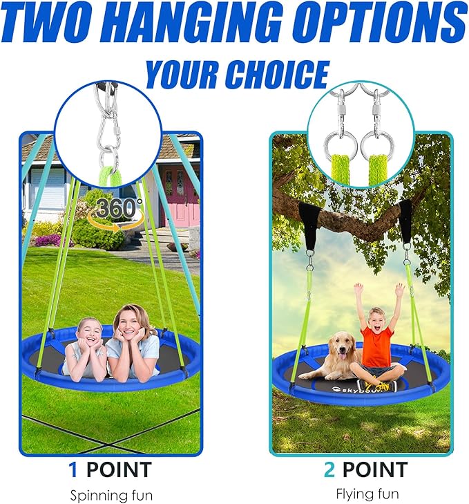 43 Tree Swing 600LB Weight Capacity with Hanging Carabiners, Waterproof Flying Saucer Swing for Kids Adults, Durable Outdoor Disc Swing for Backyard, Camping (Blue)