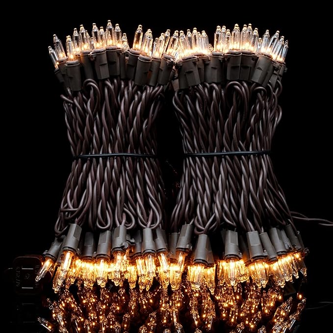 YULETIME 200 Clear Christmas Lights with Brown Wire, Pack of 2 Sets 33 ft 100 Count UL Certified Holiday String Lights (Clear - Brown Wire)