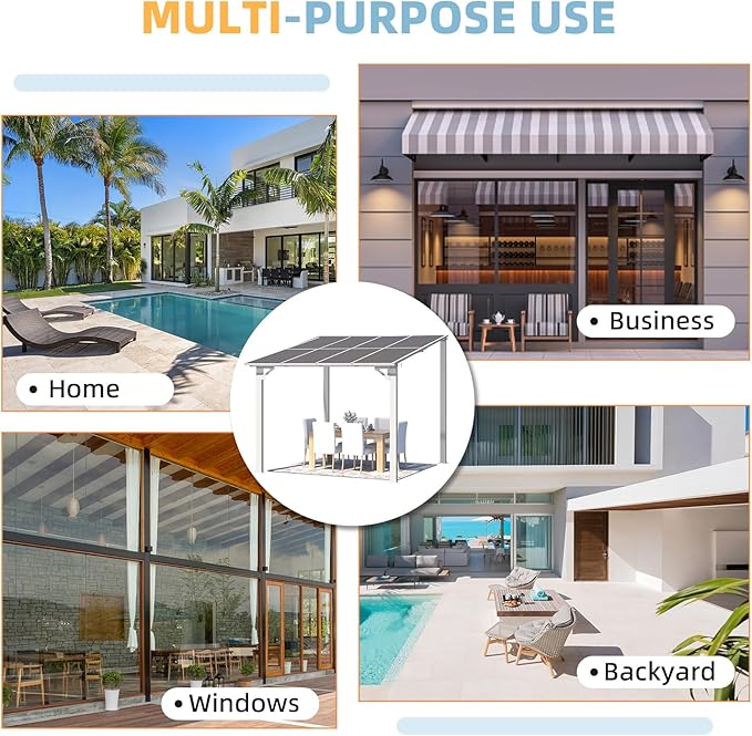 AECOJOY 8' x 8' Pergola Gazebo in White, Small Wall Mounted Pergolas and Gazebos on Clearance, Outdoor Patio Lean to Gazebo Metal Awnings for Deck, Porch, Backyard and More