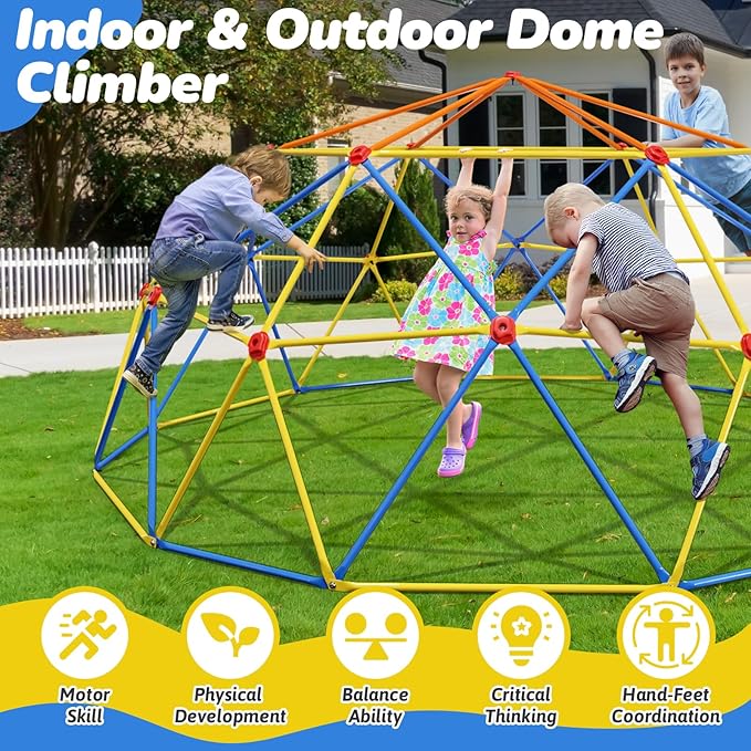 10FT Climbing Dome, Outdoor Jungle Gym for Kids- Supports 1000LBS-Anti-Rust Metal Outdoor Play Structure ASTM Approved, Easy Assembly