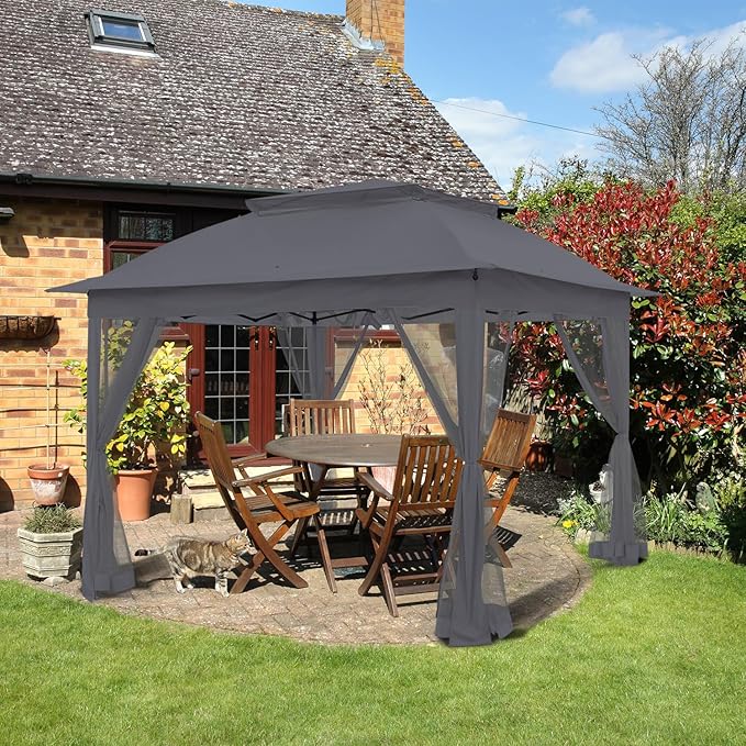 COOS BAY 11x11 Pop Up Gazebo with Mesh Netting, Instant Outdoor Canopy Tent, Water Resistant Shelter with UPF 50+ UV Protection, 121 Sq Ft Coverage, Dark Gray