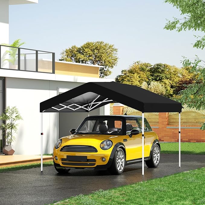 COBIZI 10x10 Pop Up Canopy with One Button Push Center Lock,Ez Up Portable Carport Without sidewall,Waterproof UV50+ Outdoor Party Commercial Carport Canopy with Carry Bag(10 x 10 ft Black)
