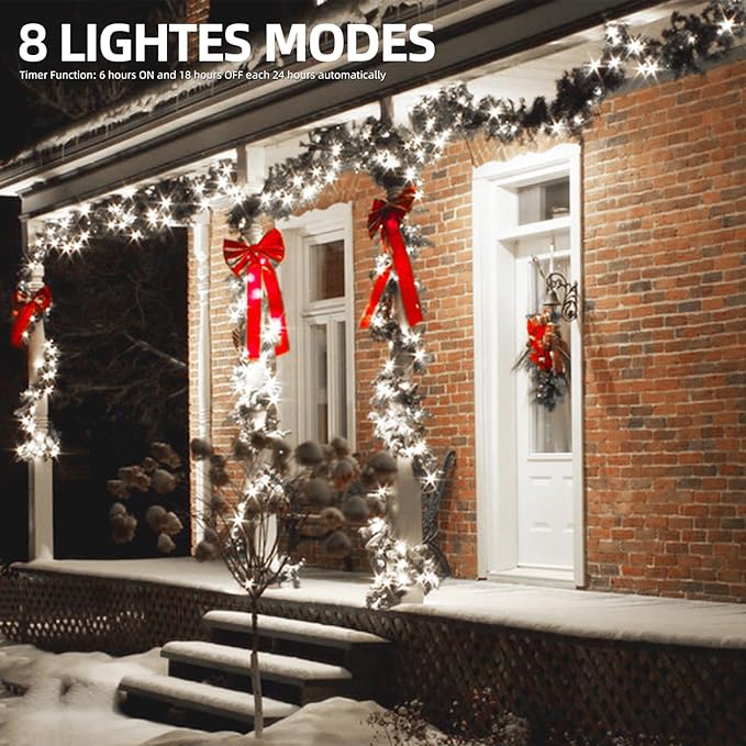 XTF2015 Christmas Lights 66ft 200 LED String Lights Timer Memory Function USB or Batter y Powered Waterproof String Light for Indoor Outdoor Decoration (Cool White)