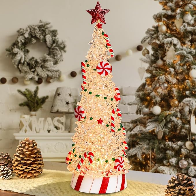 Small Christmas Tree Candy Tree 13 Inch Tabletop Christmas Tree Vintage Christmas Decoration Battery Operated Mini Transparent Christmas Acrylic Tree with LED Lights