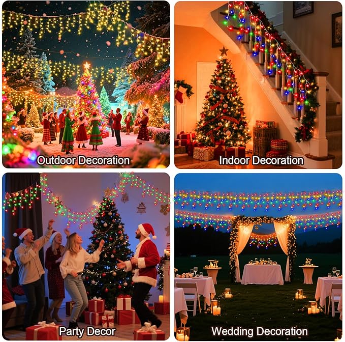 66 Ft Ice Lights for Outside, 640 LED Christmas Lights Outdoor Plug in, Christmas String Lights with 11 Modes & Timer for Holiday, Party, Wedding, House, Patio, Outdoor Decorations