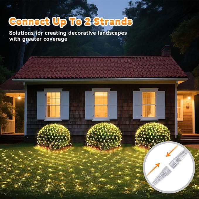 LitHome 14.8FT x 5FT Christmas Net Lights, 300 LED Net Lights Outdoor Mesh Light with 8 Modes, Connectable Waterproof Warm White Christmas Mesh Light for Bushes, Garden, Backyard, Xmas, Holiday Decor