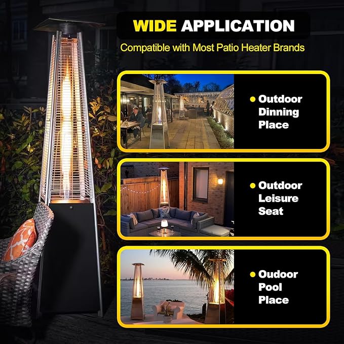 Patio Heater Glass Tube Replacement with Rubber Ring, 49.5¡È Tall 4¡È Diameter, Quartz Glass Tube Fit Four-Sided Pyramid Flame Outdoor Heaters Compatible with Hiland, Fire Sense