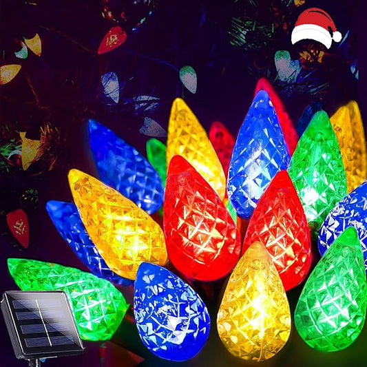 C6 Solar Christmas Lights Outdoor, 100 LED 33FT Christmas Decorations Outdoor Waterproof, Solar String Lights for Outside with 8 Modes, Fairy Twinkle Light for Tree Garden Yard Xmas Decor (Multicolor)