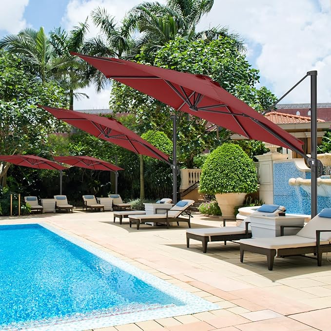 HOTEEL10x10ft Patio Umbrella Cantilever Umbrellas - Upgrade and Intensify - 360 Rotation and 5 Angles Adjustment - Aluminum Offset Pool Umbrella Outdoor Umbrellas for Patio Garden Pool