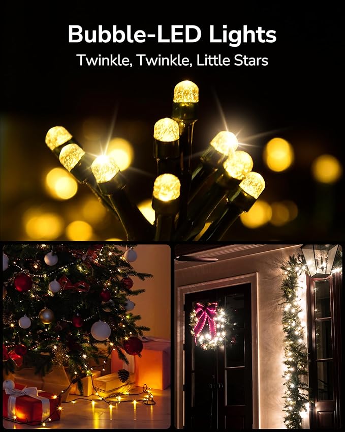 ULG Upgraded 2-Pack 152FT 400 LED Christmas String Lights, Extendable Waterproof Fairy Lights with Memory Function, 8 Modes, Bubble Bulbs, Warm White, Adapter Included for Indoor/Outdoor Decor