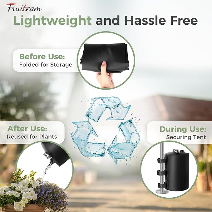FRUITEAM Canopy Weights Set of 4, 220LBS Water Weights for Canopy Tent Legs, 25L Water Weight Bag, Weatherproof Pop Up Tent Weight for Gazebo, Patio Umbrella, Carport, Black