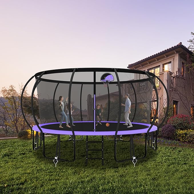 Tranpoline 1500LBS 8 10 12 14 15 16 FT Tranpoline for Kids and Adults Tranpoline with Enclosure Net, Wind Stakes, Basketball Hoop, Heavy Duty Recreational Tranpolines - ASTM Approved