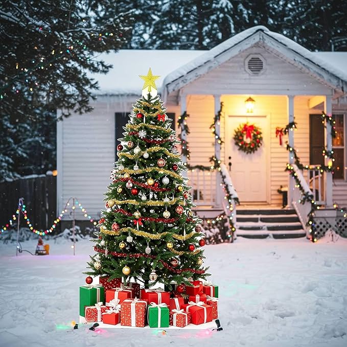 Christmas Tree Cardboard Cutouts, 4mm Corrugated Plastic Standee Decorations, Indoor Outdoor Xmas Yard & Party Décor, Photo Booth Prop, 2FT
