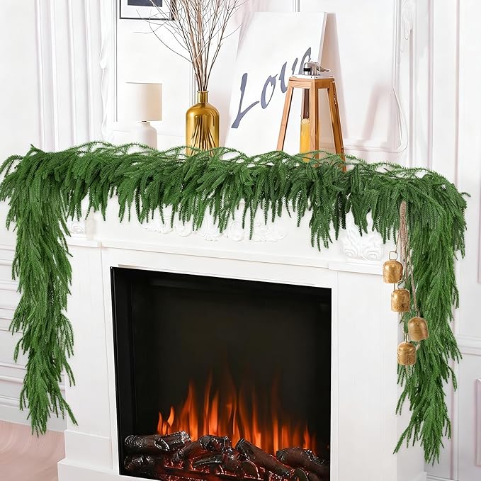 6FT Christmas Garland Artificial Norfolk Pine Garlands Real Touch Winter Green Greenery Garland Christmas Decoration Xmas Garland for Door Table Mantle Wall Indoor Outdoor Christmas Decor