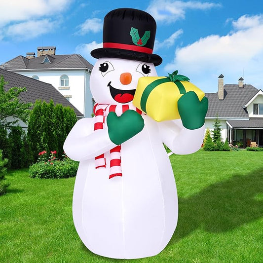 6FT Christmas Inflatables Outdoor Decorations,Inflatable Snowman Holding Gift Box Build-in LED Light-Christmas Blow Up Yard Decorations for for Indoor/Outdoor Holiday Garden Lawn Yard Patio