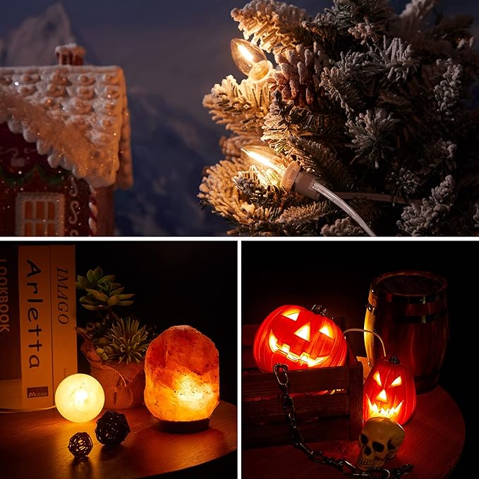 Meonum 3 Pack Accessory Cord with 3 LED Light Bulbs, 8.2 Ft Indoor Blow Mold Light Cord with Female Plug for Halloween Pumpkins Christmas Village Houses and Craft Projects Decoration, Warm White