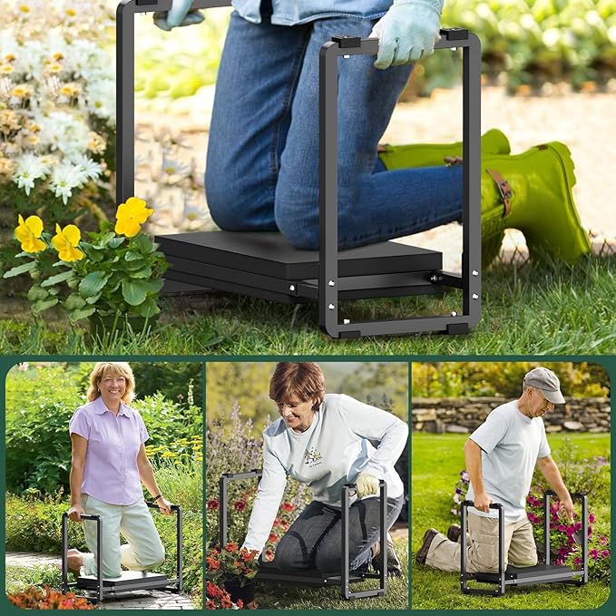 FLINTER Garden Kneeler and Seat, 10.2 Wider Heavy Duty Thick Gardening Bench for Kneeling and Seat - Multifunctional Kneeler Bench, Gardening Gifts for Women, Seniors Grandparents, Black